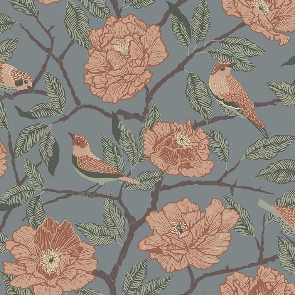 a street prints Bernadina Blue Rosebush Wallpaper