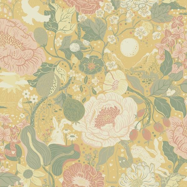 a street prints Växa Butter Rabbits & Rosehips Wallpaper
