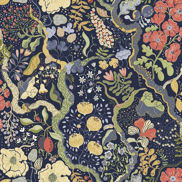 a street prints Ann Blue Floral Vines Wallpaper