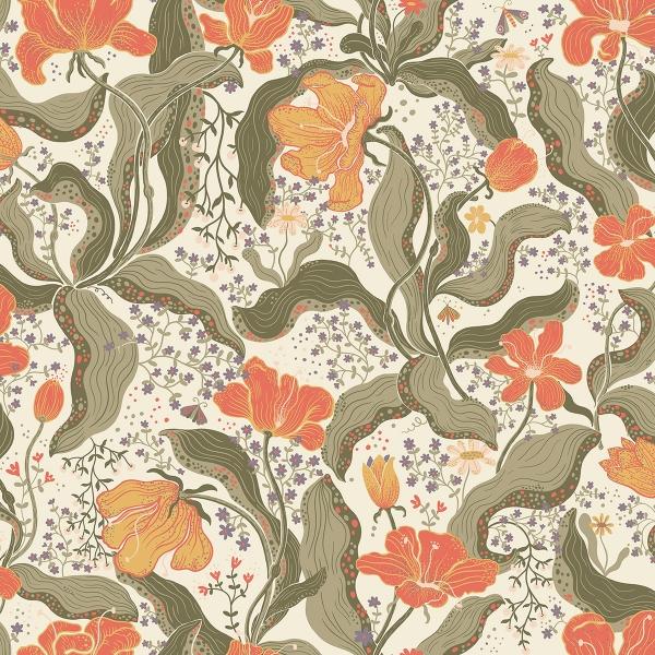 a street prints Bodri Dark Green Tulip Garden Wallpaper