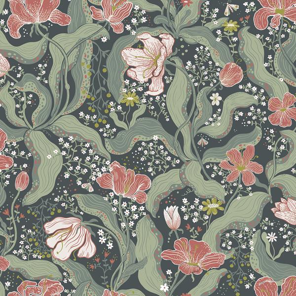 a street prints Bodri Turquoise Tulip Garden Wallpaper