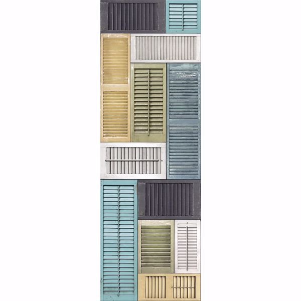 a street prints Salvaged Shutter Mural Blue Distressed Wood