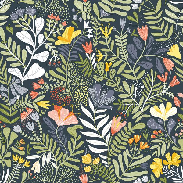 a street prints Brittsommar Navy Woodland Floral Wallpaper