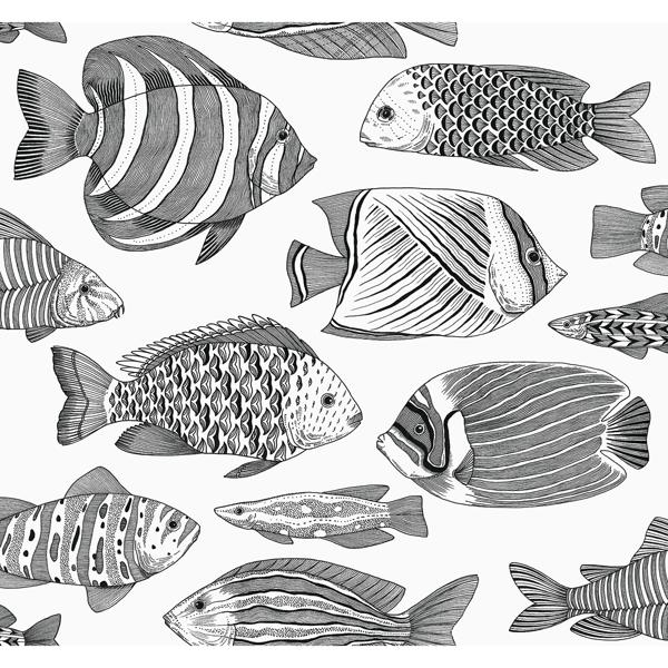 a street prints Wailea Black Tropical School Wallpaper