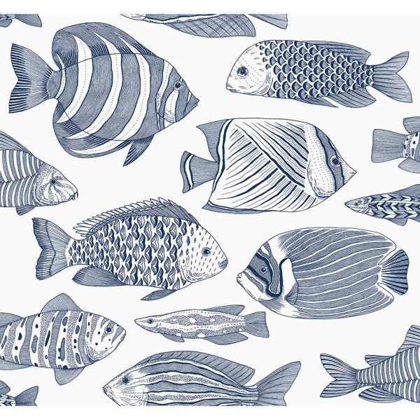 a street prints Wailea Indigo Tropical School Wallpaper