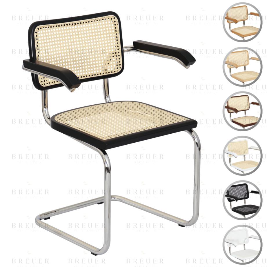 breuer Breuer Chair Company Cesca Cane Cantilever Armchair Arm Chair w/ Chrome Frame (Various Wood Finishes & Cane Colors; Made in Italy)