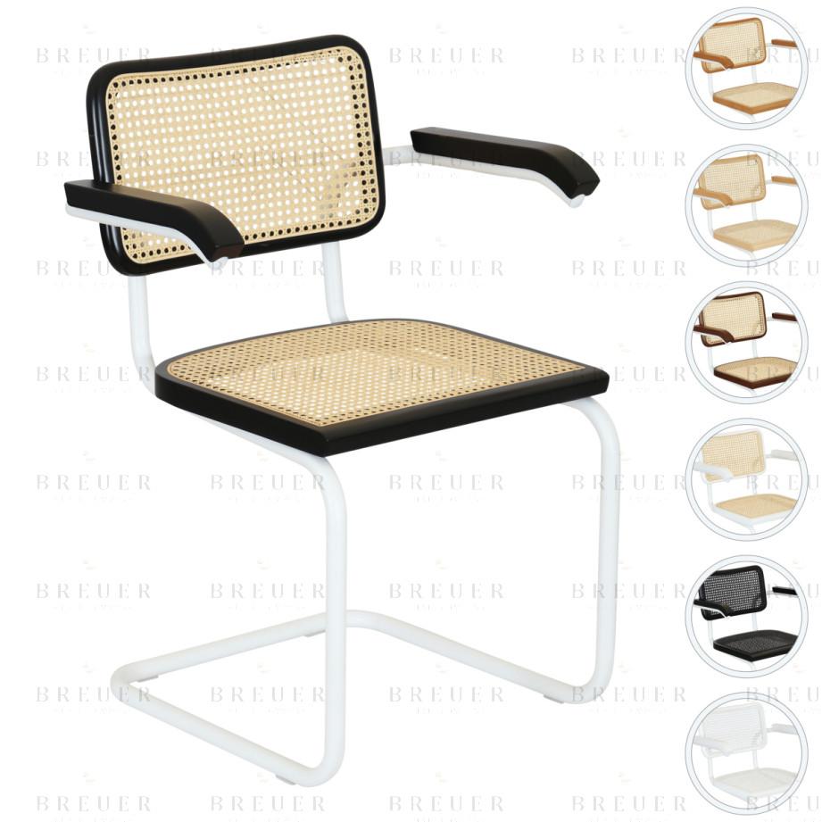 breuer Breuer Chair Company Cesca Cane Cantilever Armchair Arm Chair w/ White Frame (Various Wood Finishes & Cane Colors; Made in Italy)