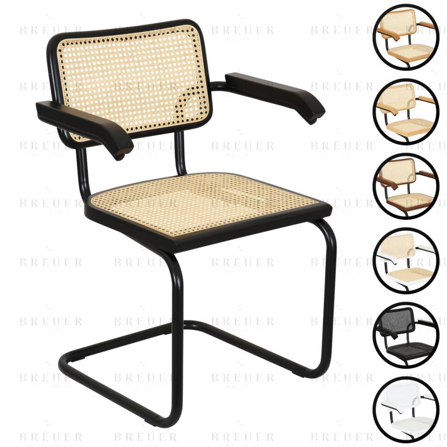 breuer Breuer Chair Company Cesca Cane Cantilever Armchair Arm Chair w/ Black Frame (Various Wood Finishes & Cane Colors; Made in Italy)