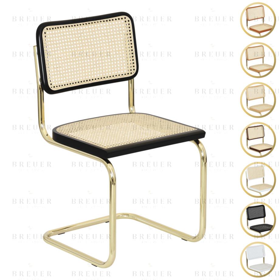 breuer Breuer Chair Company Cesca Cane Cantilever Side Chair w/ Brass Frame (Various Wood Finishes & Cane Colors; Made in Italy)