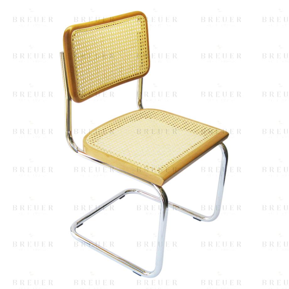 breuer Breuer Chair Company Cesca Cane Side Chair in Chrome and Honey Oak