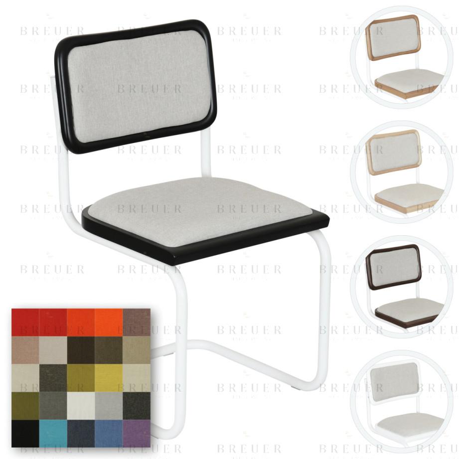 breuer Breuer Chair Company Cesca Cushion Seat & Cushion Back Cantilever Side Chair w/ White Frame (Various Wood Finishes & Upholstery Covers; Made in Italy)