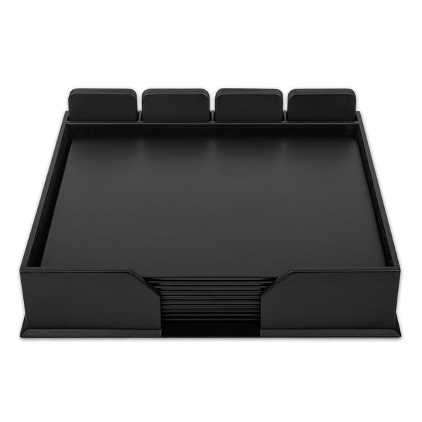 dacasso 10 Seat Black Leather Conference Room Set w/ Square Coasters