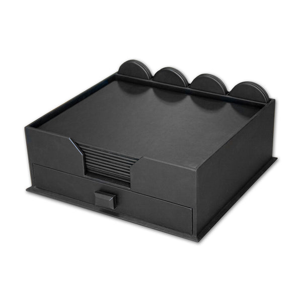 dacasso 10 Seat Black Leather Conference Room Set w/ Round Coasters and Drawer Holder