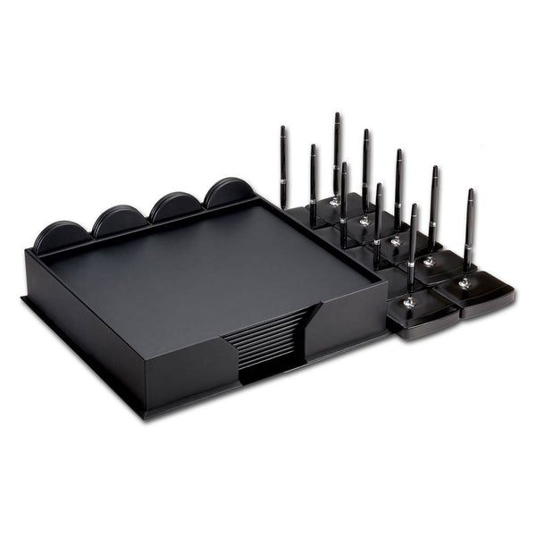 dacasso 10 Seat Black Leatherette Conference Room Set w/ Round Coasters and Pen Stands