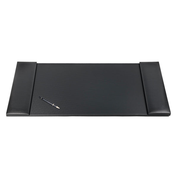 dacasso Classic Black Leather 34" x 20" Desk Mat with Folding Side Rails
