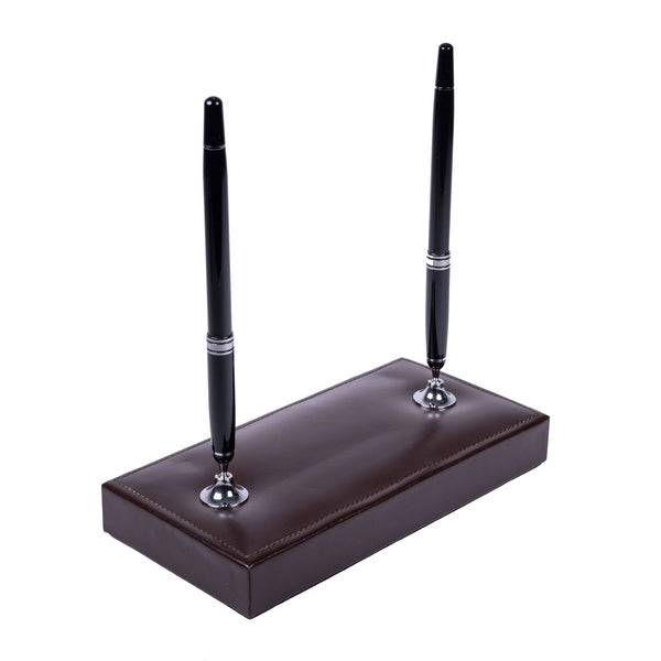 dacasso Dark Brown Bonded Leather Double Pen Stand