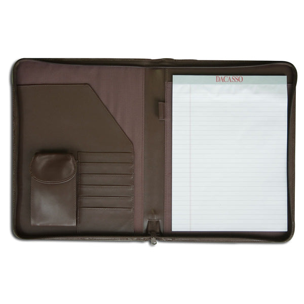 dacasso Chocolate Brown Leather Deluxe Letter-Size Zip-Around Portfolio