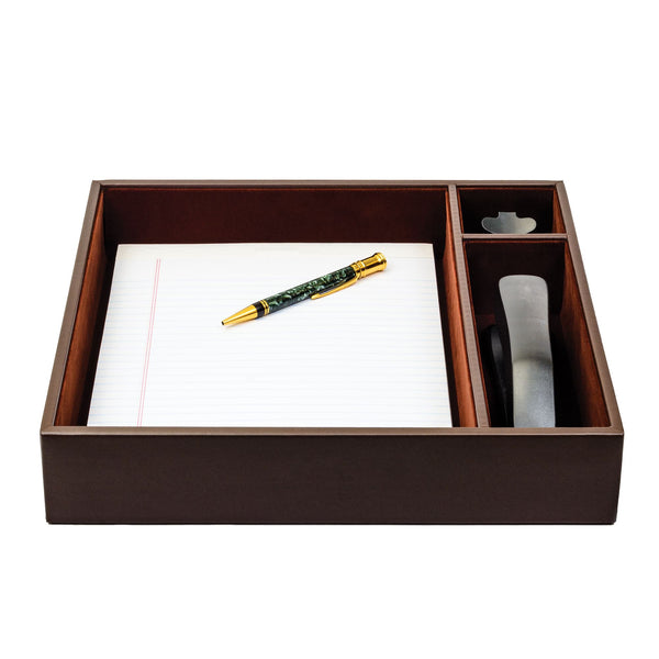 dacasso Chocolate Brown Leather Conference Room Organizer Tray