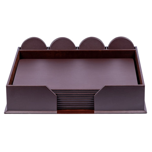 dacasso 10 Seat Chocolate Brown Leather Conference Room Set w/ Round Coasters