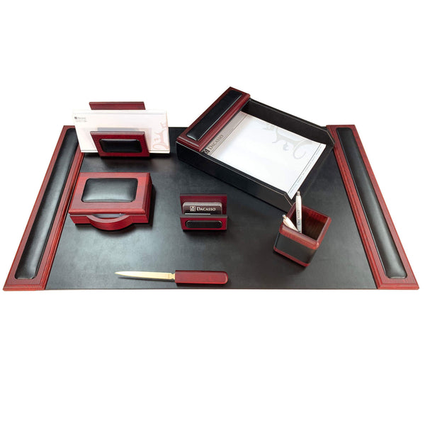 dacasso Mahogany (Rosewood) & Black Leather 7-Piece Desk Set