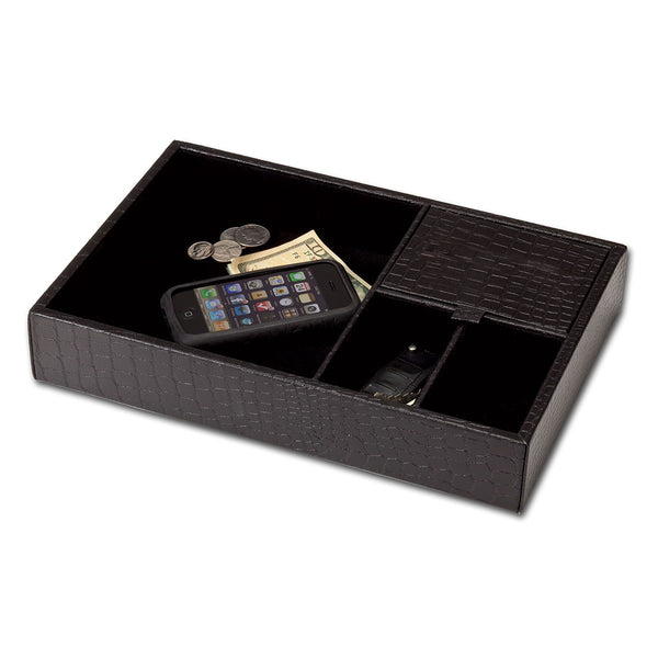 dacasso Black Crocodile Embossed Leather Standard Valet Tray