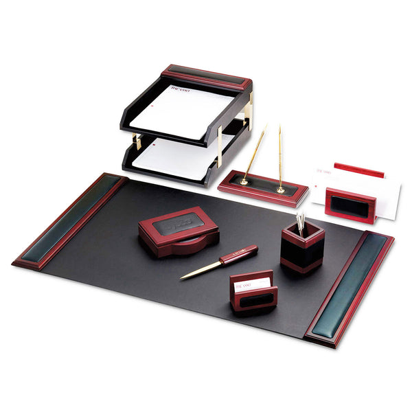 dacasso Mahogany (Rosewood) & Black Leather 10-Piece Desk Set