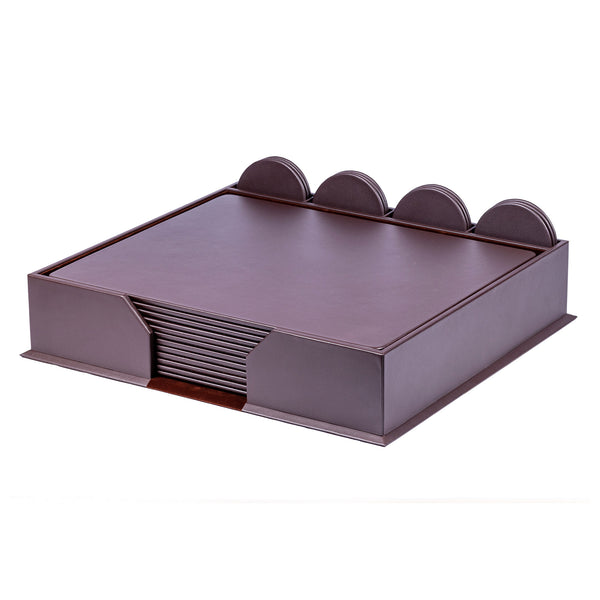 dacasso 12 Seat Chocolate Brown Leatherette Conference Room Set w/ Round Coasters