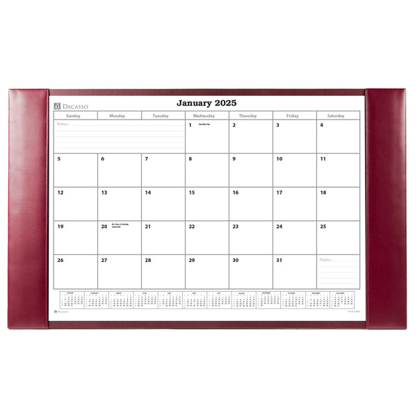 dacasso Burgundy Bonded Leather Desk Pad w/ 2025 Calendar Insert 30 x 18