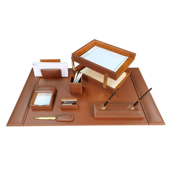 dacasso Rustic Brown Leather 10-Piece Desk Set