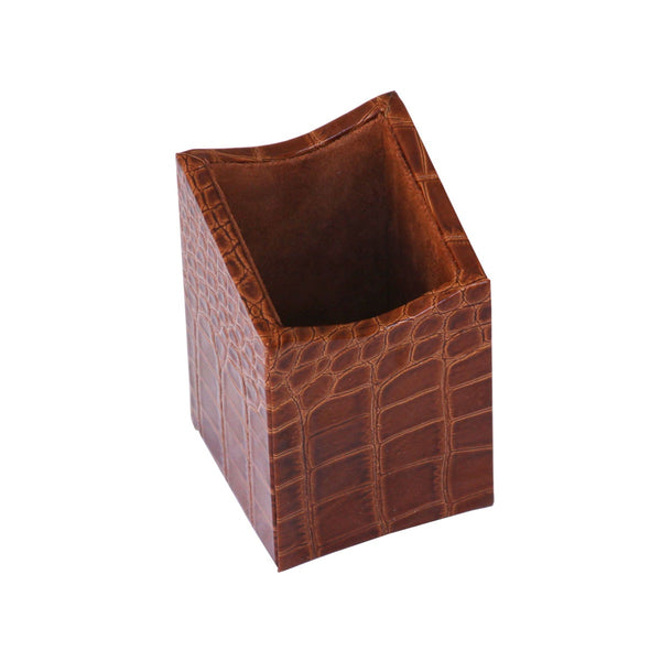 dacasso Protacini Cognac Brown Italian Crocodile Leather Pencil Cup