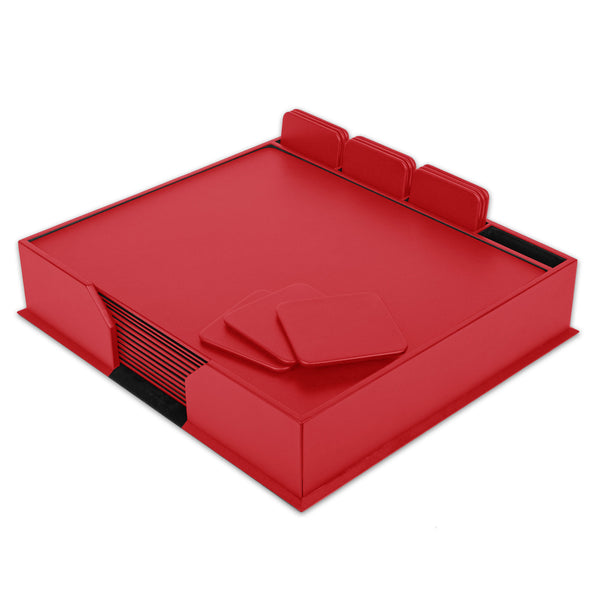 dacasso 12 Seat Red Leatherette Conference Room Set w/ Square Coasters