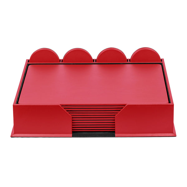 dacasso 12 Seat Red Leatherette Conference Room Set w/ Round Coasters