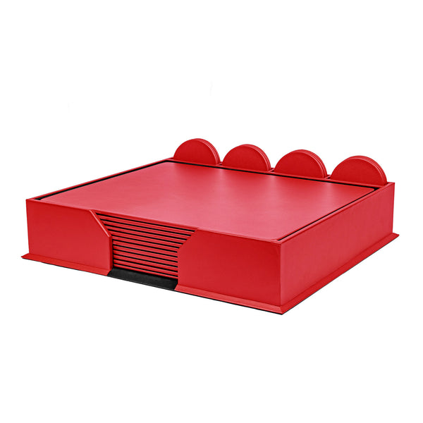 dacasso 12 Seat Red Leather Conference Room Set w/ Round Coasters
