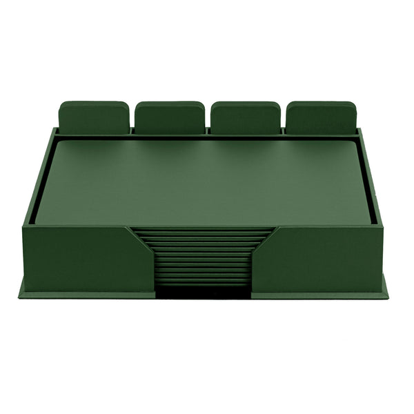 dacasso 12 Seat Dark Green Leatherette Conference Room Set w/ Round Coasters