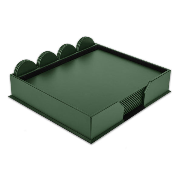 dacasso 10 Seat Dark Green Leatherette Conference Room Set w/ Round Coasters