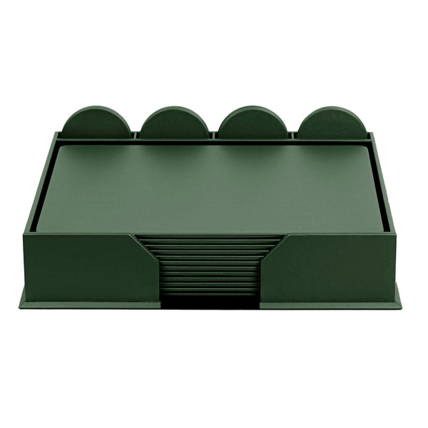 dacasso 12 Seat Dark Green Leather Conference Room Set w/ Round Coasters