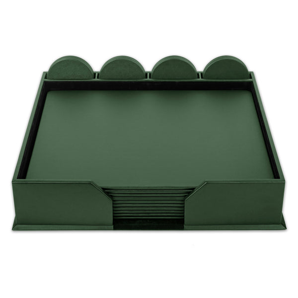 dacasso 10 Seat Dark Green Leather Conference Room Set w/ Round Coasters