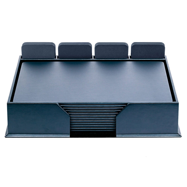 dacasso 12 Seat Navy Blue Leather Conference Room Set w/ Square Coasters