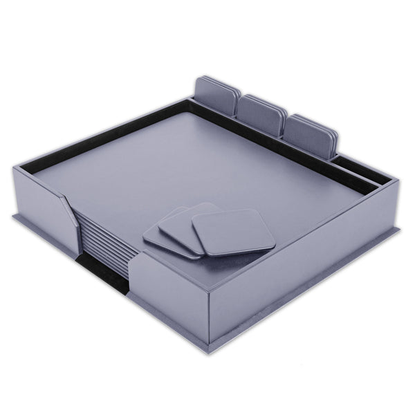 dacasso 10 Seat Gray Leatherette Conference Room Set w/ Square Coasters
