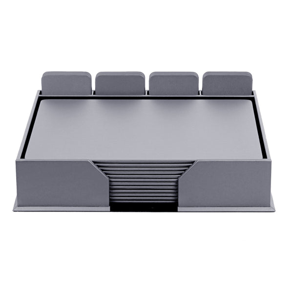 dacasso 12 Seat Gray Leather Conference Room Set w/ Square Coasters