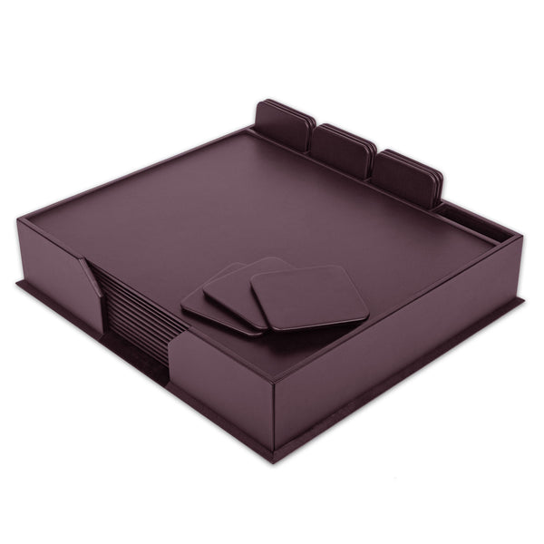 dacasso 12 Seat Chocolate Brown Leatherette Conference Room Set w/ Square Coasters