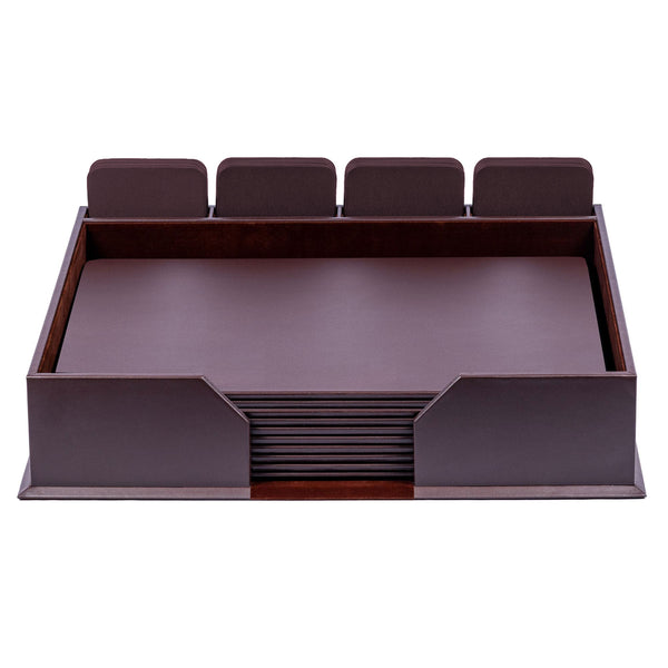 dacasso 10 Seat Chocolate Brown Leather Conference Room Set w/ Square Coasters