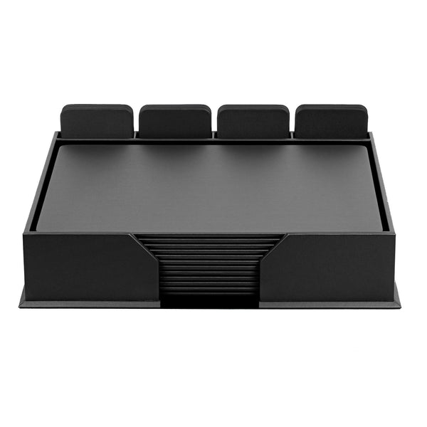 dacasso 12 Seat Black Leather Conference Room Set w/ Square Coasters