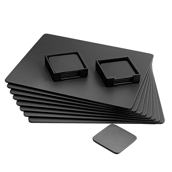 dacasso 8 Seat Black Leather Conference Room Set w/ Square Coasters