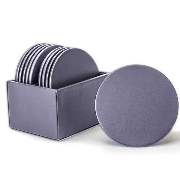 dacasso Gray Leatherette 10 Round Coaster Set w/ Holder