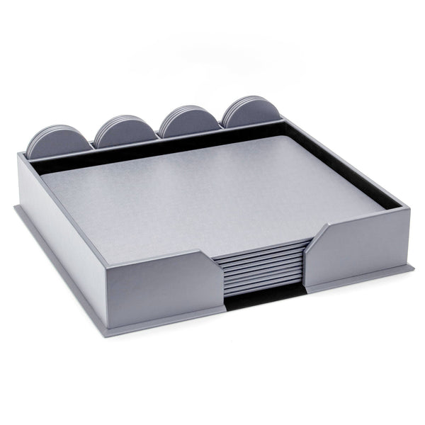 dacasso 10 Seat Gray Leather Conference Room Set w/ Round Coasters