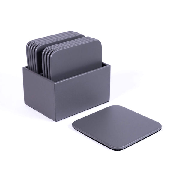 dacasso Gray Leather 10 Square Coaster Set w/ Holder