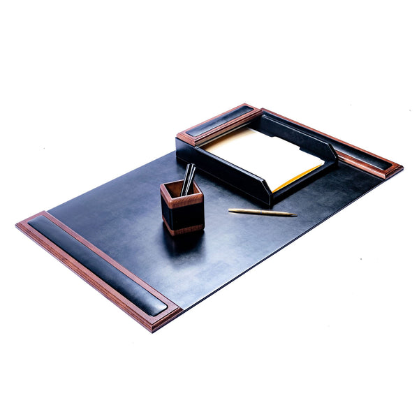 dacasso Walnut & Leather 3-Piece Desk Set