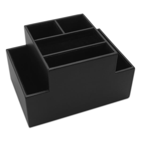 dacasso Classic Black Leather Multi-Purpose Desk Supply Organizer