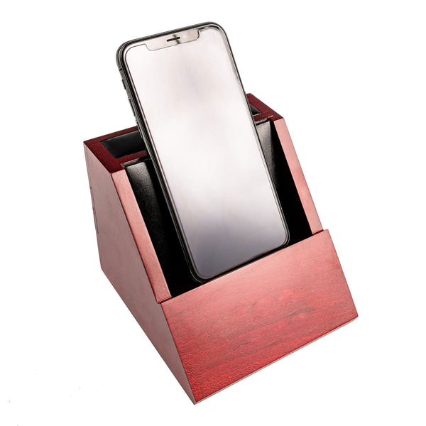 dacasso Mahogany (Rosewood) & Black Leather Desktop Cell Phone Holder